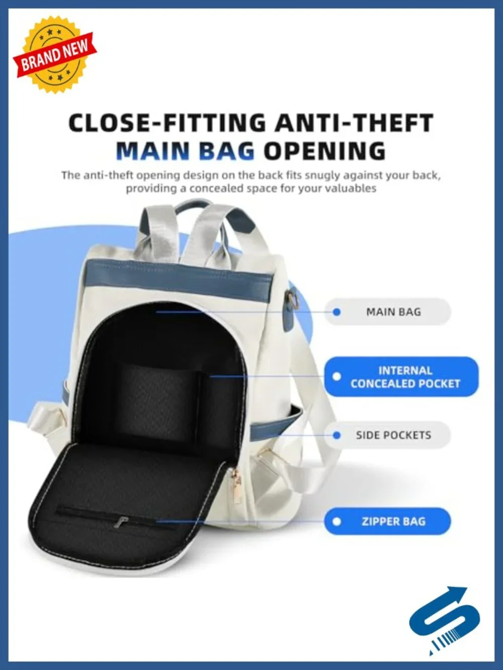 Personalized Initial Small Backpack with Anti-Theft Pocket, 3-in-1 Convertible,